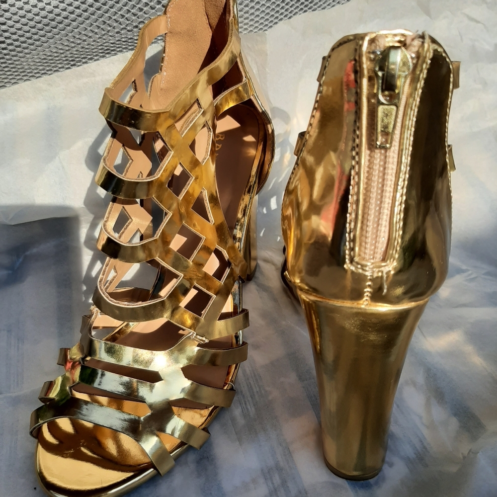 Gold chunky heel sandals